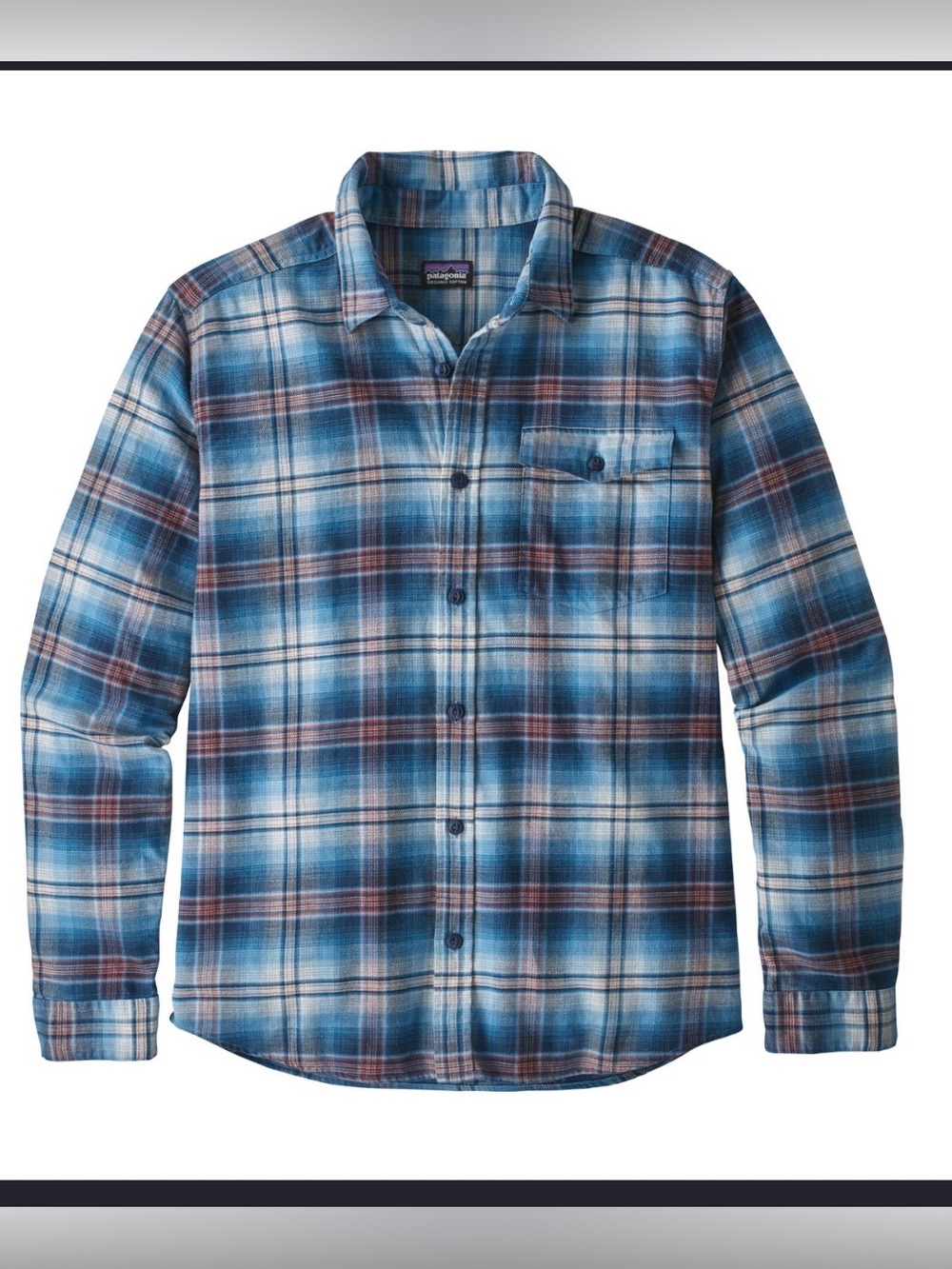 Patagonia Men’s Blue and Brown Plaid Button-Down Shirt